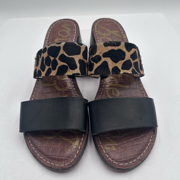 Sam Edelman Jeni Animal Fur Print Slip on Sandals Low Block Heel Logo‎ Size 7.5 - Picture 1 of 14
